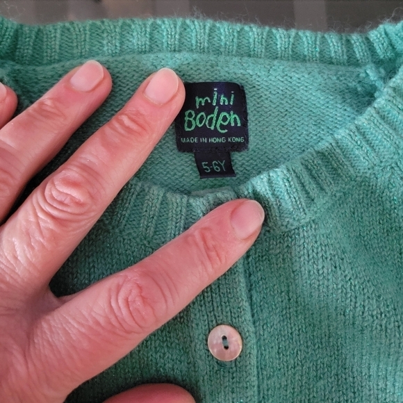 Mini Boden Christmas Party Cropped Green Angora Metallic Blend Girl's Cardigan - Picture 3 of 7